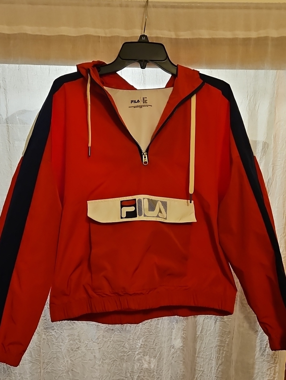 Fila Red and Navy Hooded Half-Zip Bomber Jacket